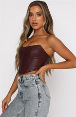 JazzHer 2024 PU Leather Tube Bustiers Corsets Strapless Off Shoulder Tank Vest Bodycon Slim Push Up Outwear Crop Tops