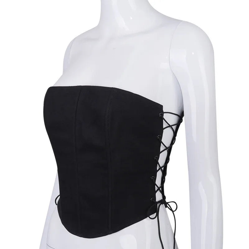 JazzHer 2024 Sexy Party Chest Wrap Corset Bandage Strapless Off Shoulder Lace-up Vest Crop Tops