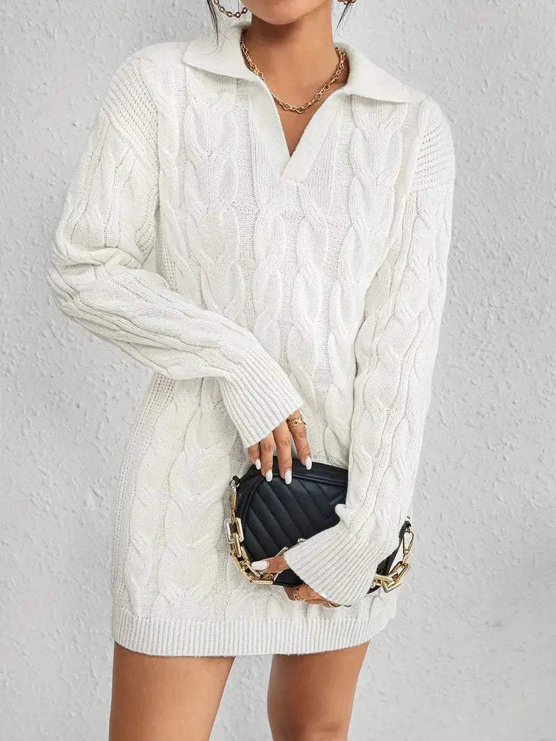 JazzHer Collar Neck Cable Knit Sweater Dress