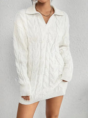 JazzHer Collar Neck Cable Knit Sweater Dress