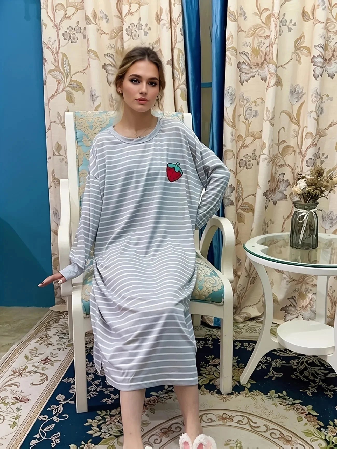 JazzHer Cute Print Long Lounge Dress