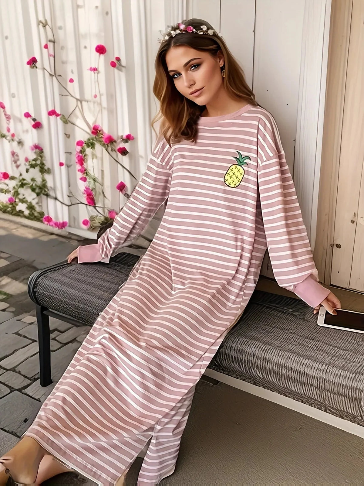 JazzHer Cute Print Long Lounge Dress