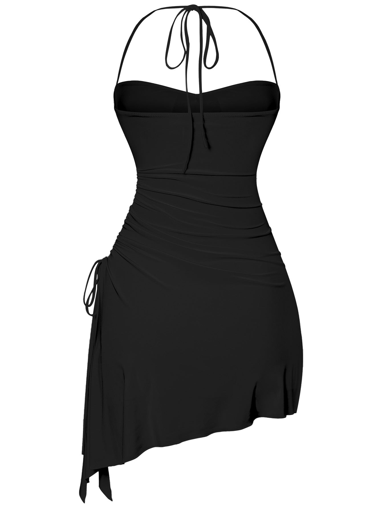 JazzHer Deep Slit Asymmetric Halterneck Mini Dress