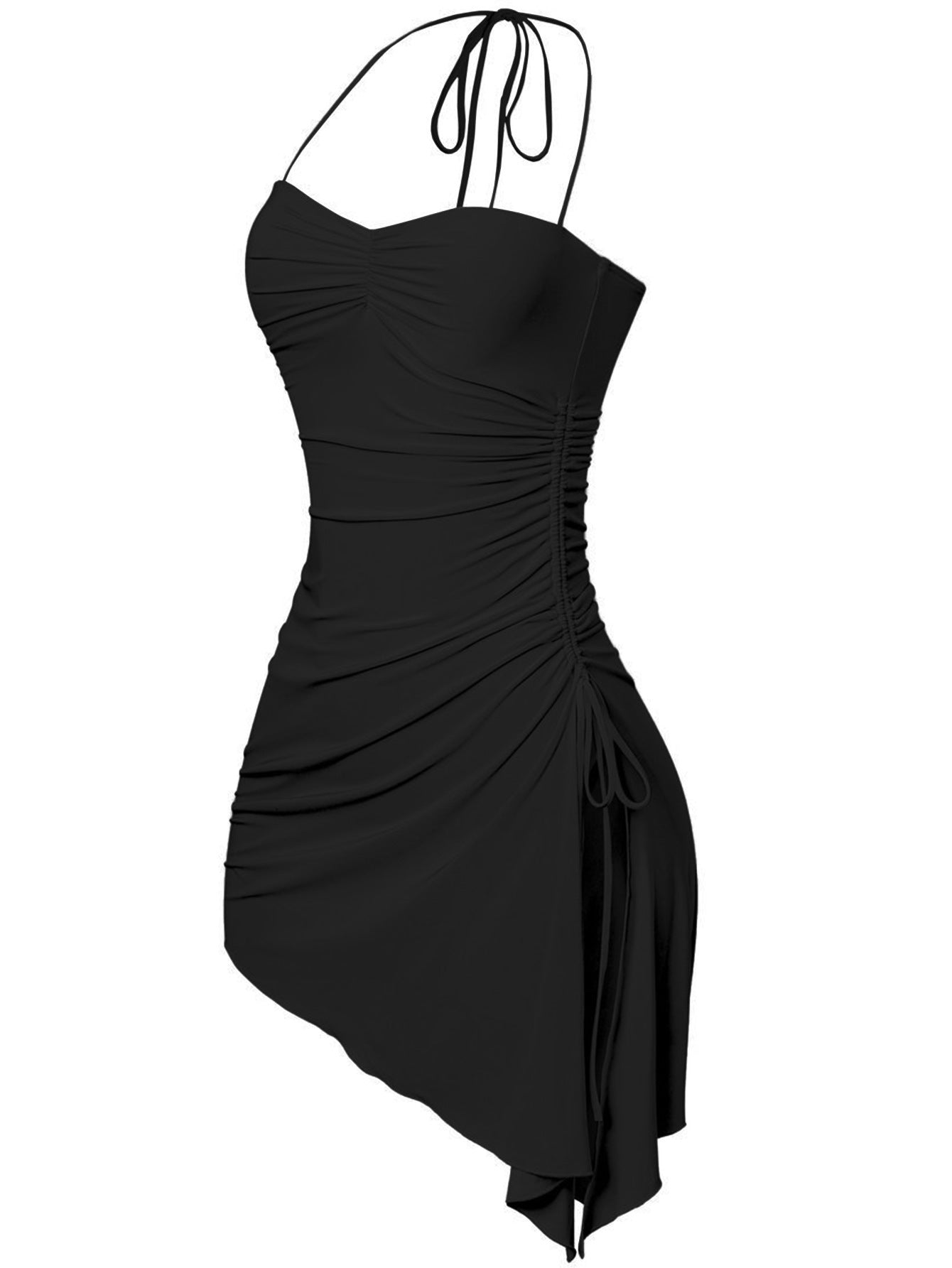 JazzHer Deep Slit Asymmetric Halterneck Mini Dress