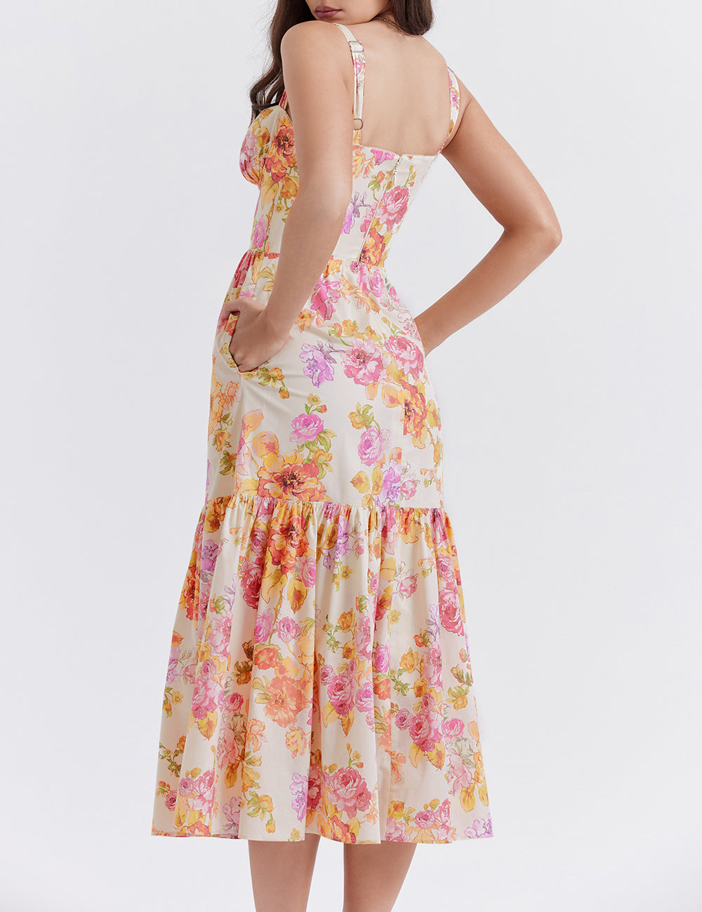 JazzHer Elia Ivory Floral Midi Dress