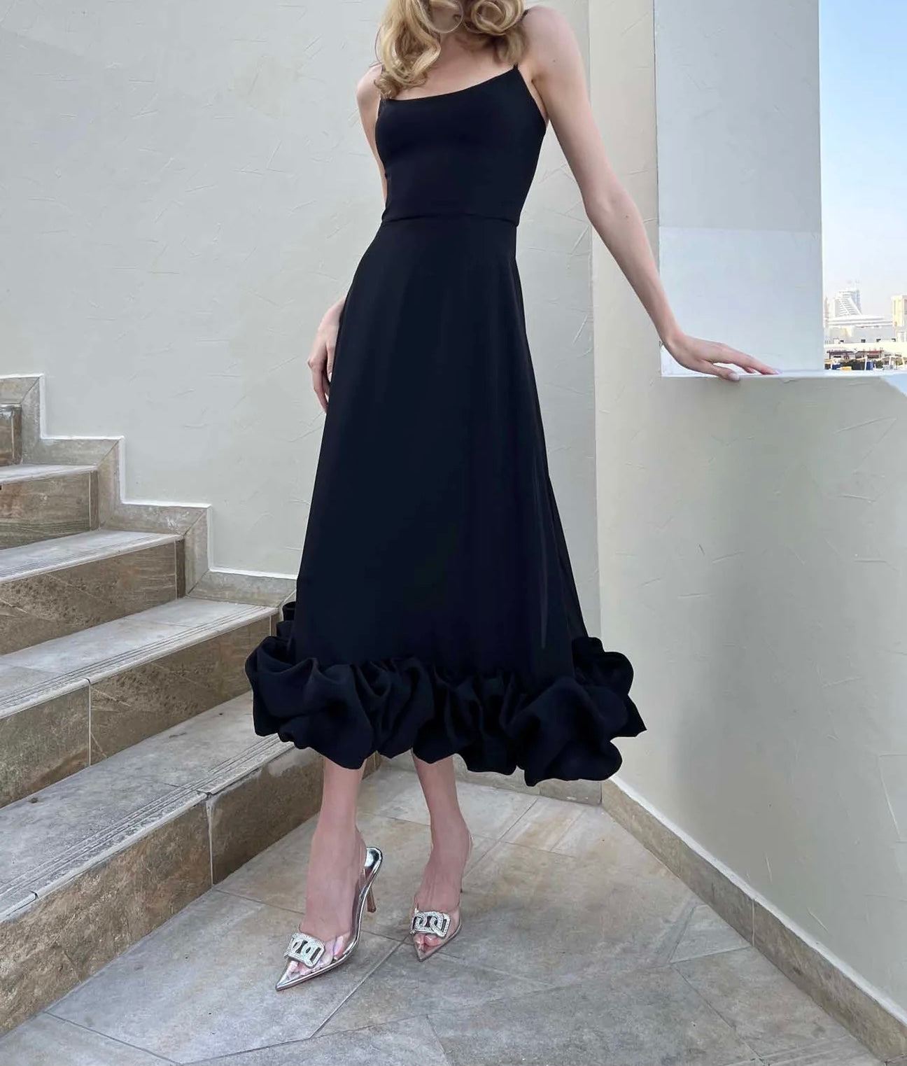 JazzHer Flounce Bustier Midi Dress