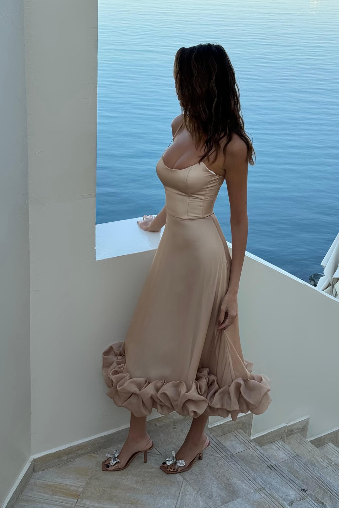 JazzHer Flounce Bustier Midi Dress