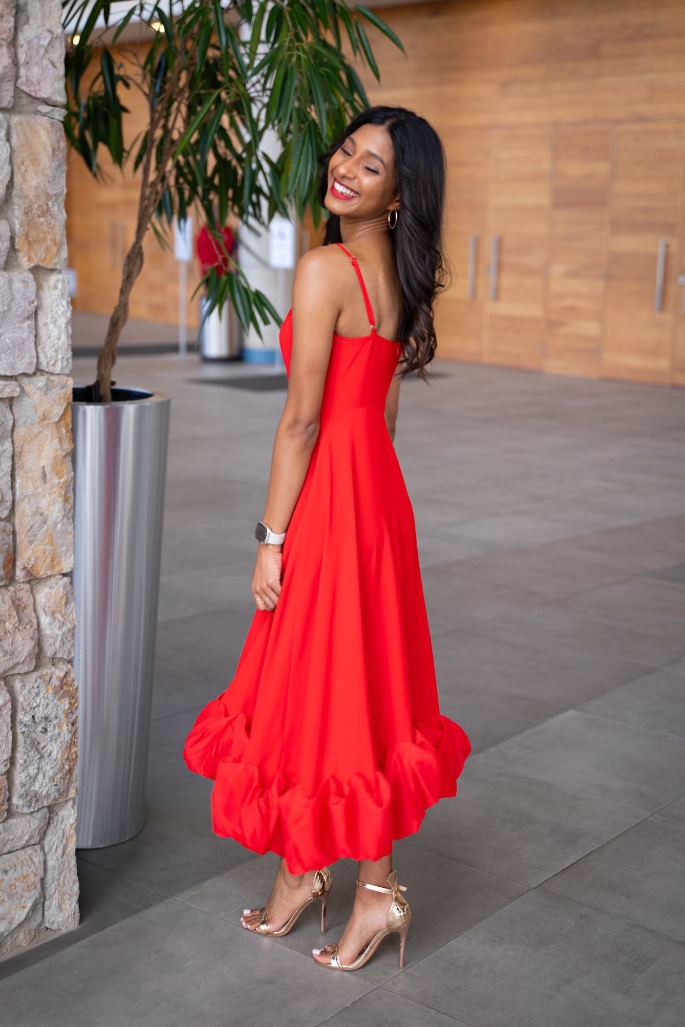JazzHer Flounce Bustier Midi Dress