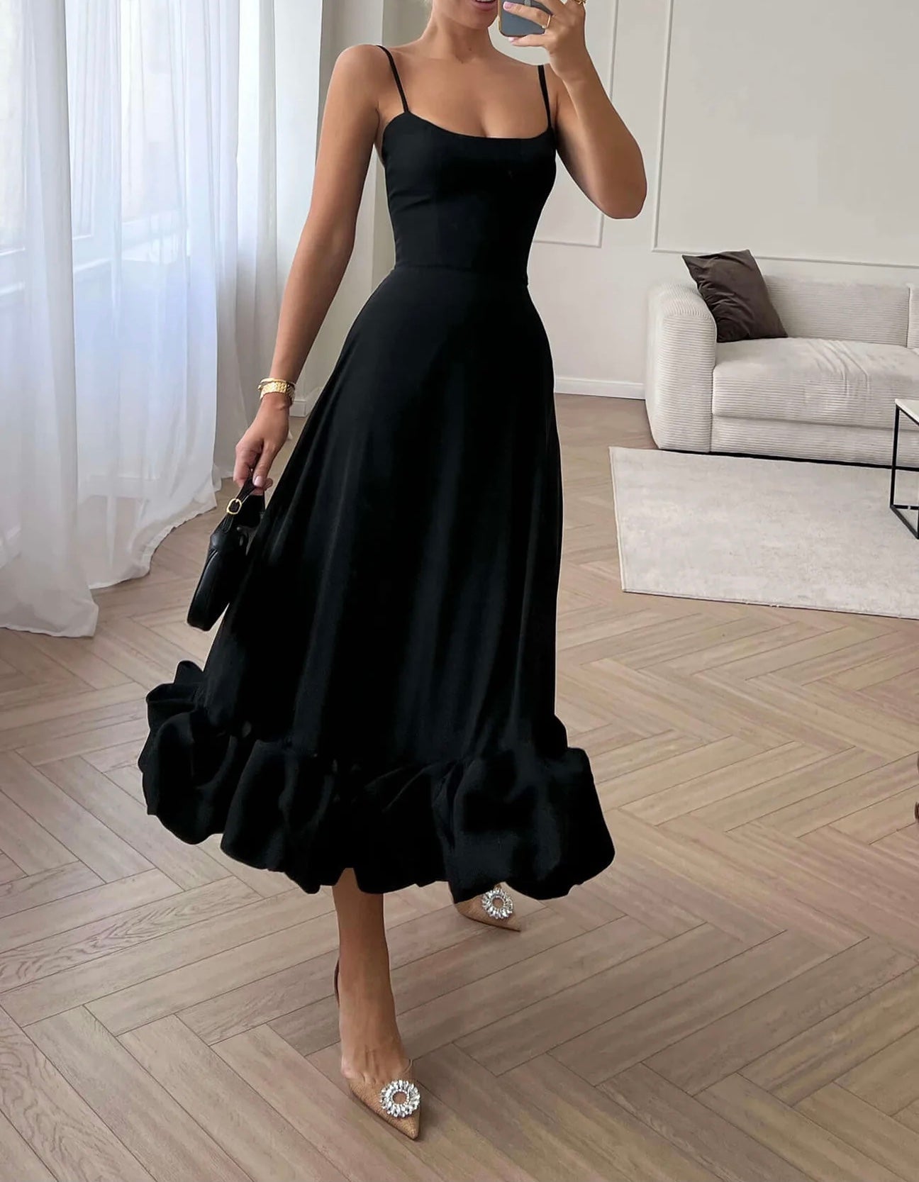 JazzHer Flounce Bustier Midi Dress