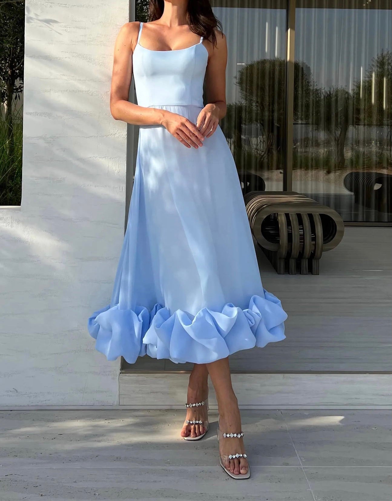JazzHer Flounce Bustier Midi Dress