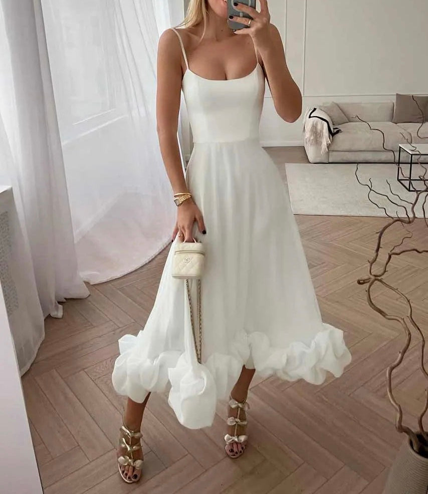 JazzHer Flounce Bustier Midi Dress