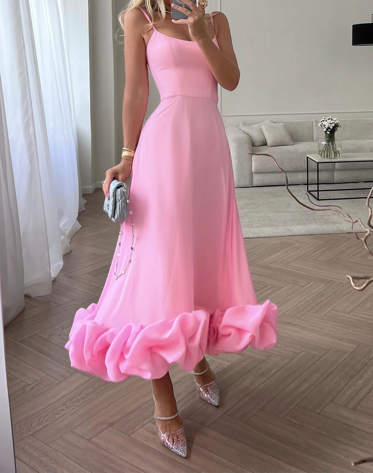 JazzHer Flounce Bustier Midi Dress