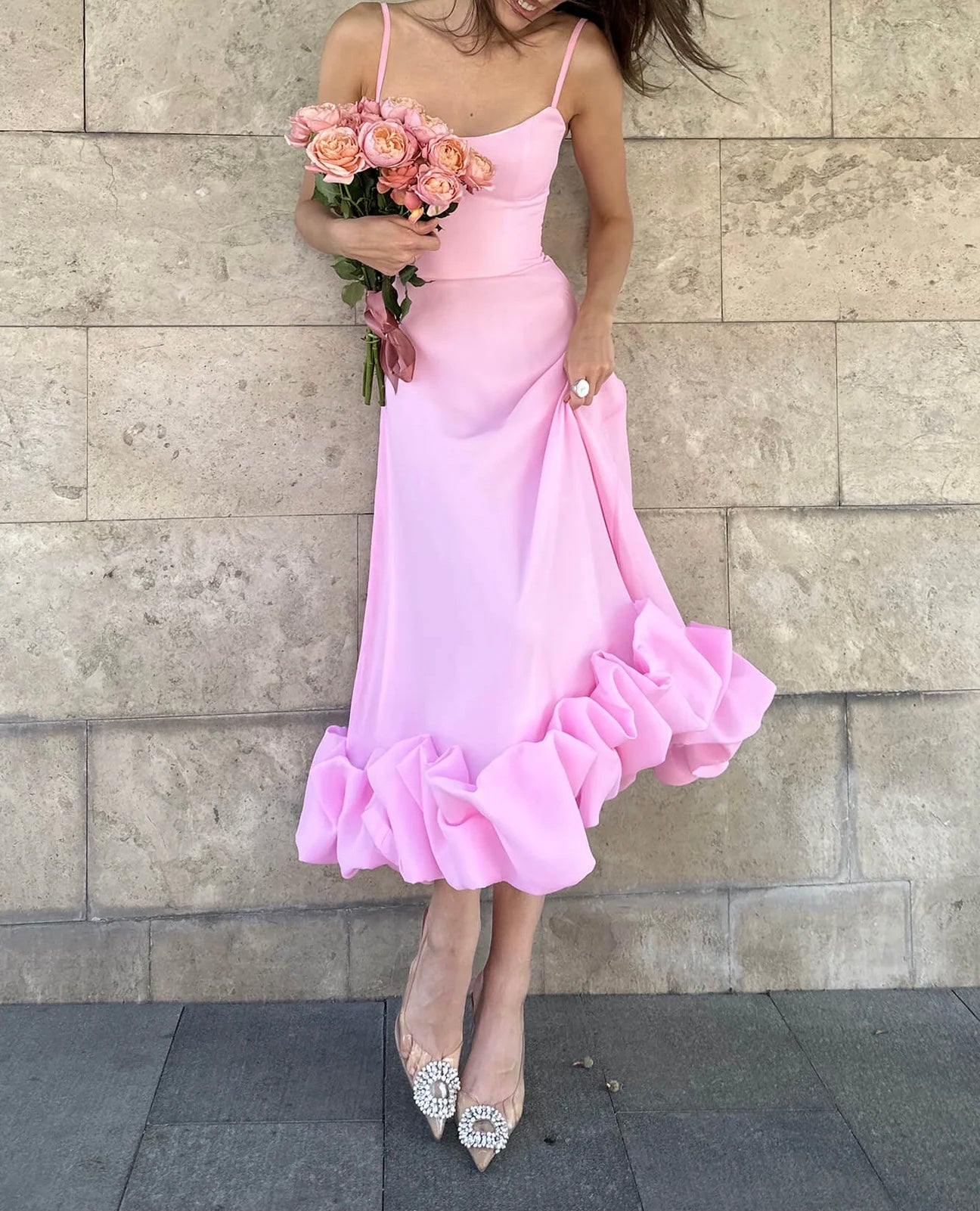 JazzHer Flounce Bustier Midi Dress