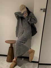 JazzHer Casual Knitted Cardigan&Skirt 2 Piece Suit