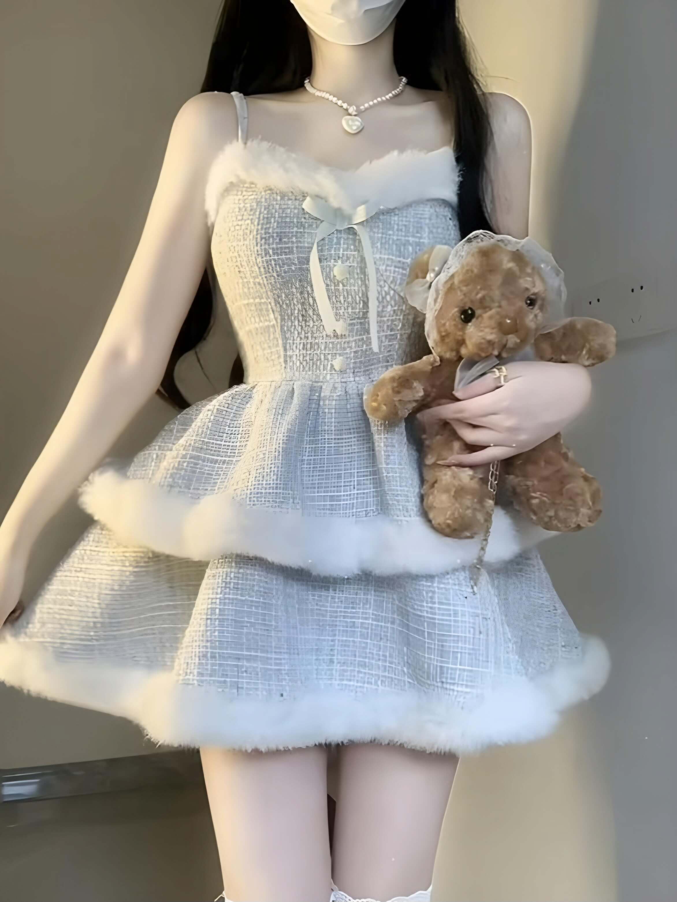 JazzHer Fur-Trimmed Tiered Dress & Coat Set