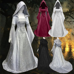 JazzHer Halloween Awakecrm Medieval Vintage Dress Gothic Dresses Halloween Renaissance Hooded  Floor Length Cosplay Dress Princess Boho Victorian Dress