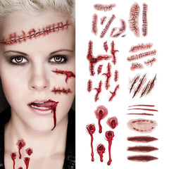 JazzHer 6pcs Halloween Bloody Wound Tattoo Stickers Trick Scary Waterproof Temporary Tattoo DIY Fake Tattoo Halloween Party Decoration