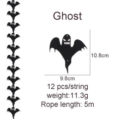 JazzHer 12pcs/string Halloween Decoration Non-woven Bat Skull Ghost String Black Hanging Ornament Scary Horror Halloween Garland Decor