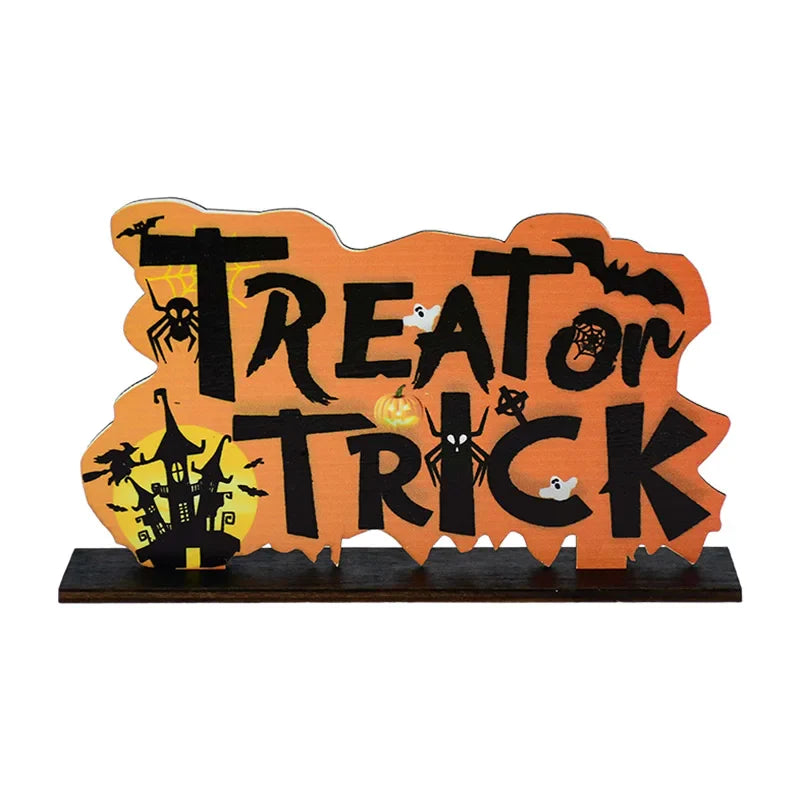 JazzHer Halloween Wooden Ornaments Pumpkin Ghost Trick or Treat Pendants Halloween Party Decoration for Home Door Hanging Signs Kids Toy