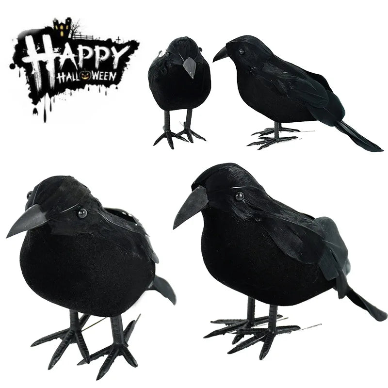 JazzHer 1pc Halloween Black Crow Model Simulation Fake Bird Animal Scary Toys For Halloween Party Home Decoration Horror Props