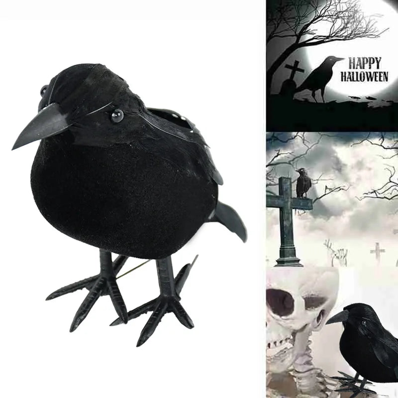 JazzHer 1pc Halloween Black Crow Model Simulation Fake Bird Animal Scary Toys For Halloween Party Home Decoration Horror Props