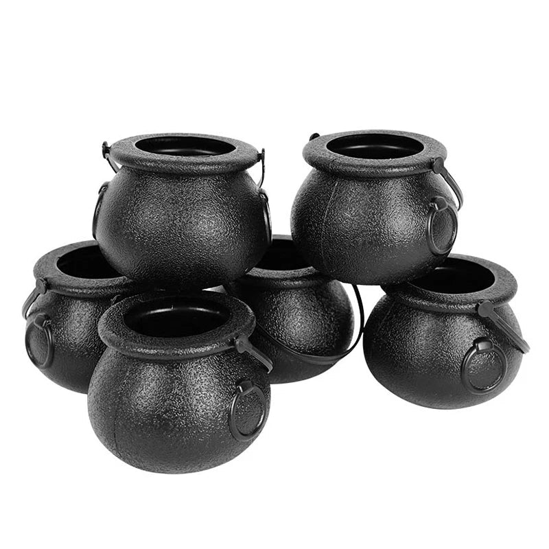 JazzHer 6pcs Mini Halloween Candy Bucket Pot Witch Skeleton Cauldron Holder Jar Trick Or Treat Halloween Party Decoration Props Kids Toy