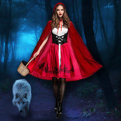 JazzHer Halloween Awakecrm Little Red Riding Hood Costume Castle Queen Cosplay Costume Halloween Wicca Cloak Carnival Party Dress For Adult Role-Playing