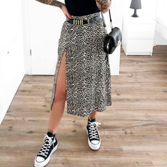 JazzHer-Summer Fashion Women Sexy Skirt High Waist Wraps Clubwear Leopard Floral Printed Streetwear Slim Split Beach Casual Midi Skirts