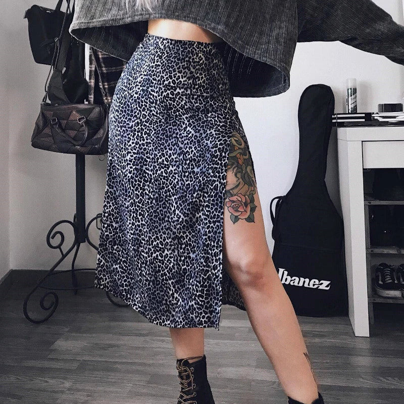 JazzHer-Summer Fashion Women Sexy Skirt High Waist Wraps Clubwear Leopard Floral Printed Streetwear Slim Split Beach Casual Midi Skirts