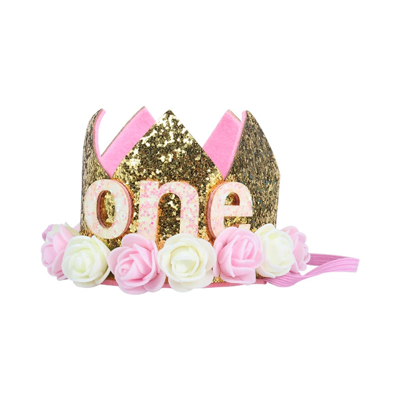 JazzHer Baby Birthday Party Hat Crown 1 2 3 Year Baby Girl Princess Crown Headband Baby Shower First 1st Happy Birthday Party Decor kids