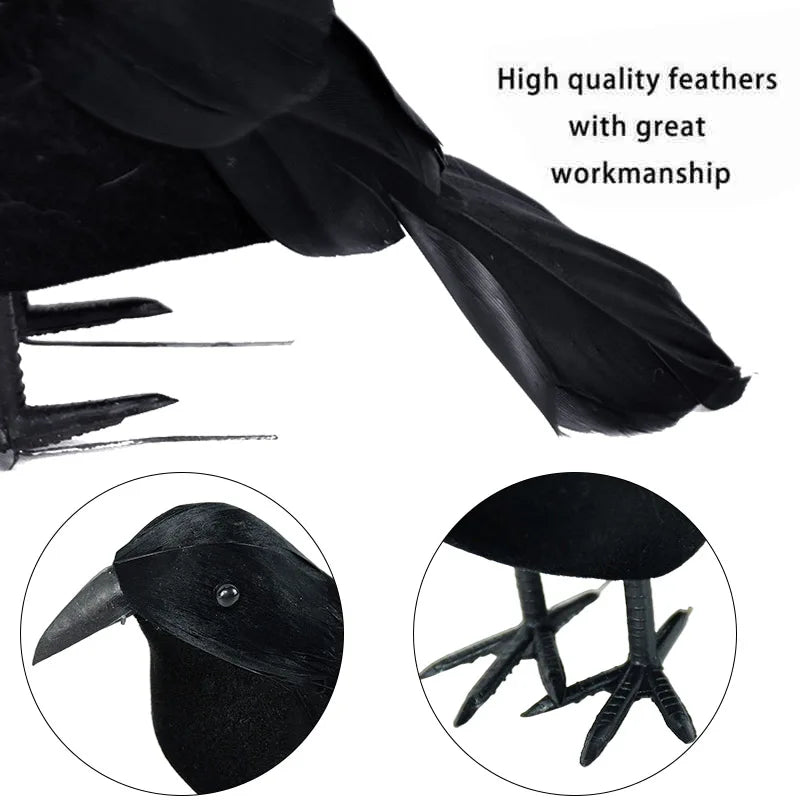 JazzHer 1pc Halloween Black Crow Model Simulation Fake Bird Animal Scary Toys For Halloween Party Home Decoration Horror Props