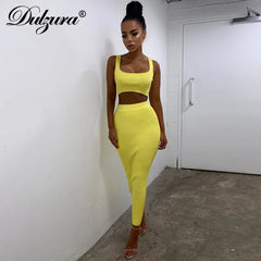 women ribbed knit two piece set long skirt crop tank top sexy elegant festival matching co ord clothes party 2020 summer outfits