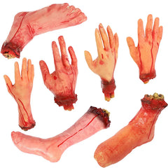 JazzHer Halloween Horror Props Bloody Fake Arm Hand Creepy Finger Foot Scary Leg Brain Halloween Party Decoration Supplies