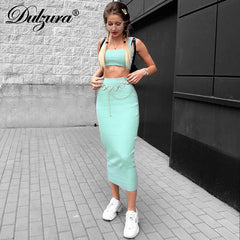 women ribbed knit two piece set long skirt crop tank top sexy elegant festival matching co ord clothes party 2020 summer outfits