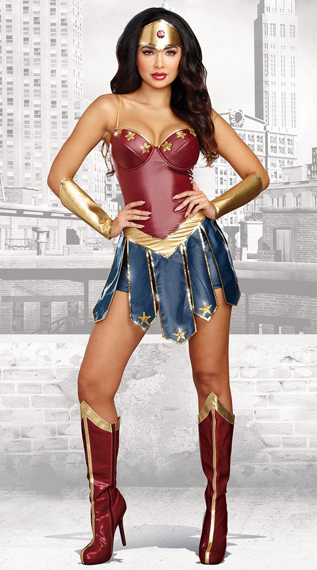 JazzHer Halloween Awakecrm Adult Leatherette Wonder Woman Costume Women Halloween Party Movie Justice Fantasia Fancy Dress League Superhero Superwomen