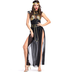 JazzHer Halloween Awakecrm Adult Sexy Halloween Cosplay Greek Goddess Egyptian Queen Cleopatra Costume Women PU Leather Masquerade Party Dress