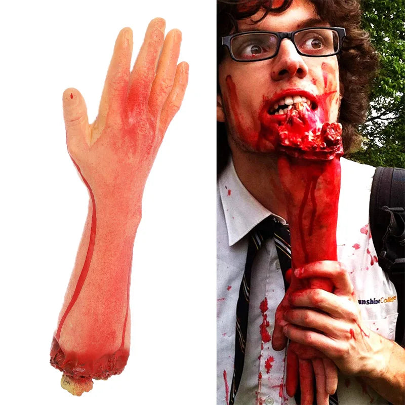 JazzHer Halloween Horror Props Bloody Fake Arm Hand Creepy Finger Foot Scary Leg Brain Halloween Party Decoration Supplies