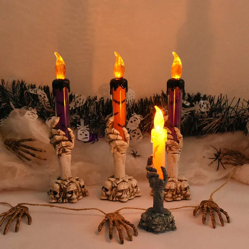 JazzHer Halloween Led Candle Light Skeleton Ghost Hand Smoke-free Light Horror Props Halloween Party Decoration Supplies Kids Toy Gift