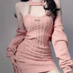JazzHer Halterneck Chain Cardigan & Sweater Dress