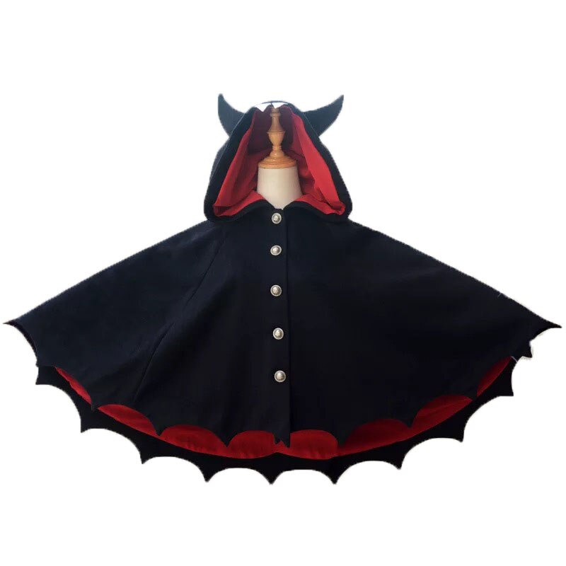 JazzHer Halloween Awakecrm Bat Hoodie Cloak Coat Winter Women Halloween Party Gothic Punk Black Devil Bat Wing Vampire Demon Costume Hood For Child