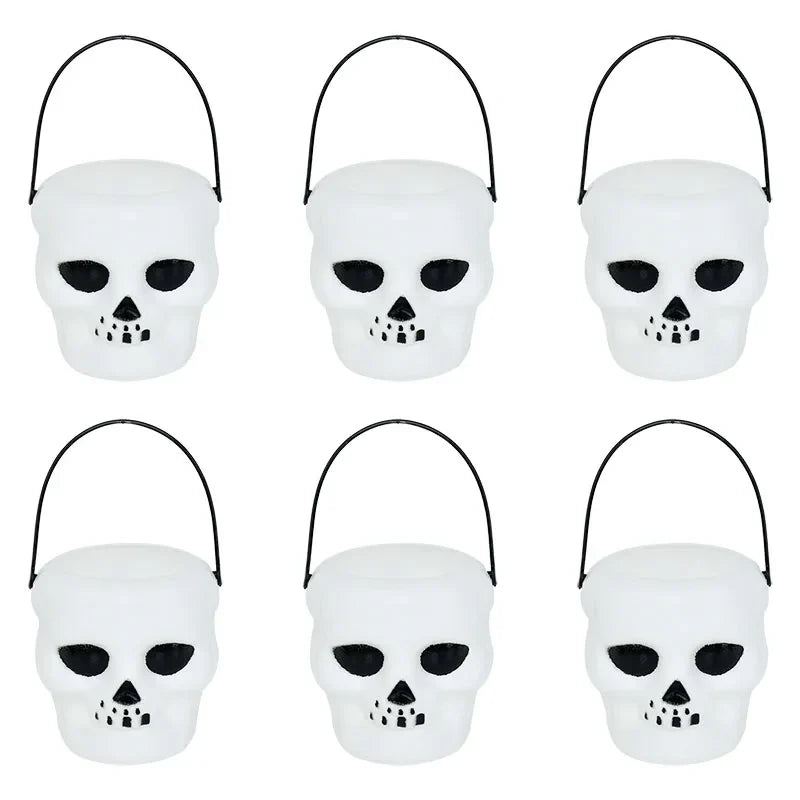 JazzHer 6pcs Mini Halloween Candy Bucket Pot Witch Skeleton Cauldron Holder Jar Trick Or Treat Halloween Party Decoration Props Kids Toy