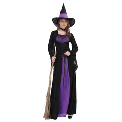 JazzHer Halloween Awakecrm Halloween Witch Cosplay Costume Dressed In Black Purple Witch Women Cosplay Fantasy Halloween Party Dress Sets