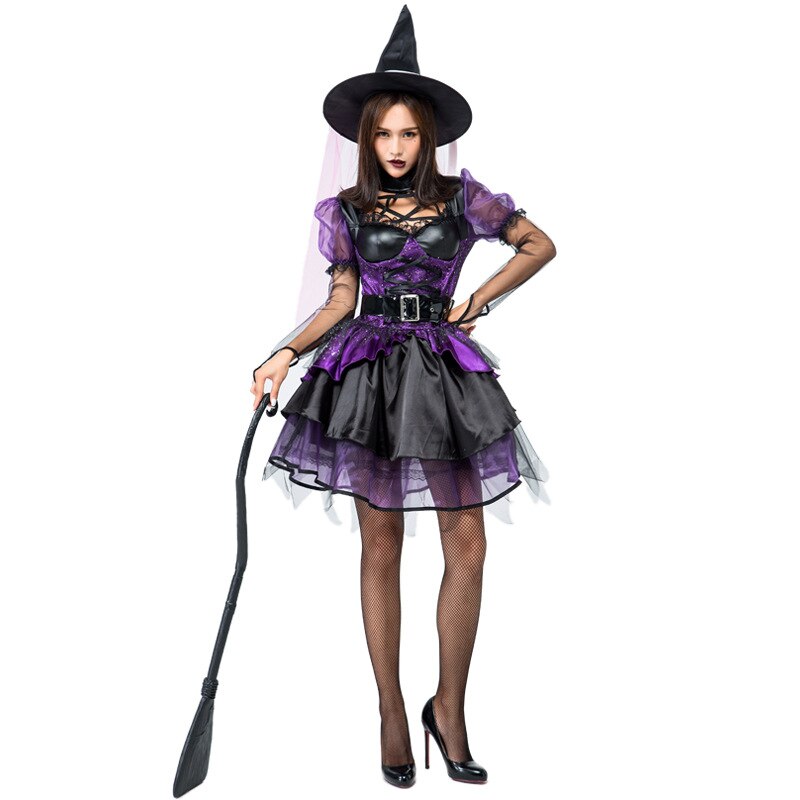 JazzHer Halloween Awakecrm Halloween Sexy Purple Evil Witch Cosplay Costume Masquerade Carnival Party Vampire Queen Fantasia Dress Uniform