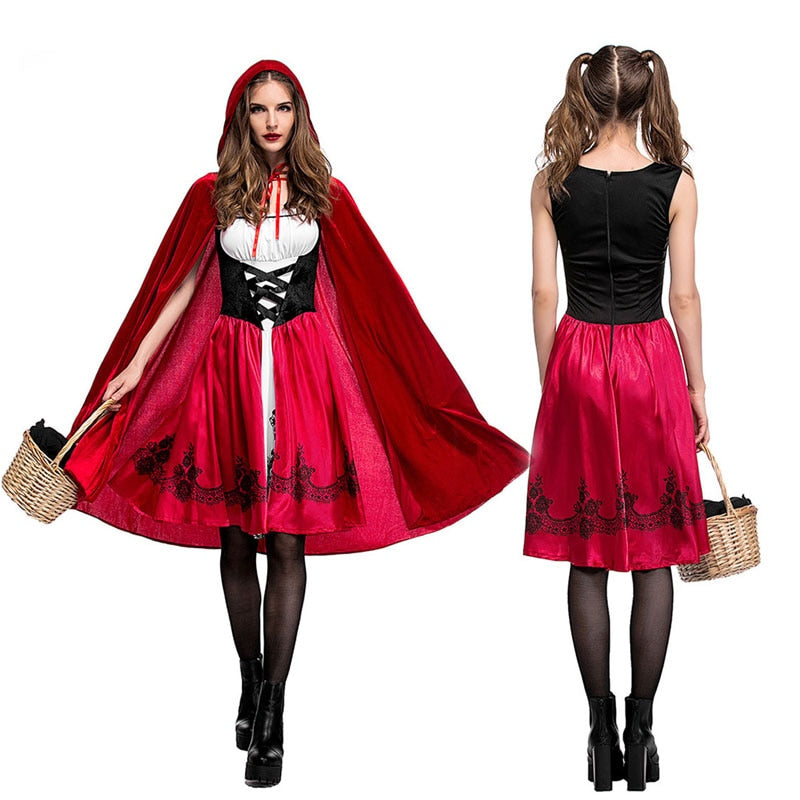 JazzHer Halloween Awakecrm Little Red Riding Hood Costume Castle Queen Cosplay Costume Halloween Wicca Cloak Carnival Party Dress For Adult Role-Playing