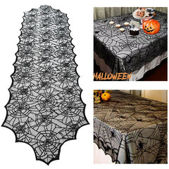 JazzHer Halloween Decoration Lace Spider Web Skeleton Skull Tablecloth Black Fireplace Mantel Scarf Event Party Decoration Supplies