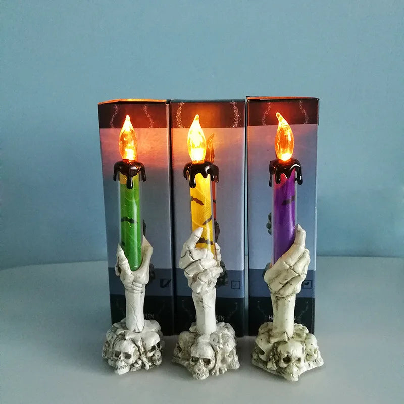 JazzHer Halloween Led Candle Light Skeleton Ghost Hand Smoke-free Light Horror Props Halloween Party Decoration Supplies Kids Toy Gift