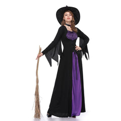 JazzHer Halloween Awakecrm Halloween Witch Cosplay Costume Dressed In Black Purple Witch Women Cosplay Fantasy Halloween Party Dress Sets