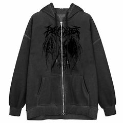 JazzHer 2024 Fall Fashion Halloween Skeleton Print Jackets Coat Grunge Gothic Oversized Hoodies Women Autumn Vintage Sweatshirt Y2K Female Clothes