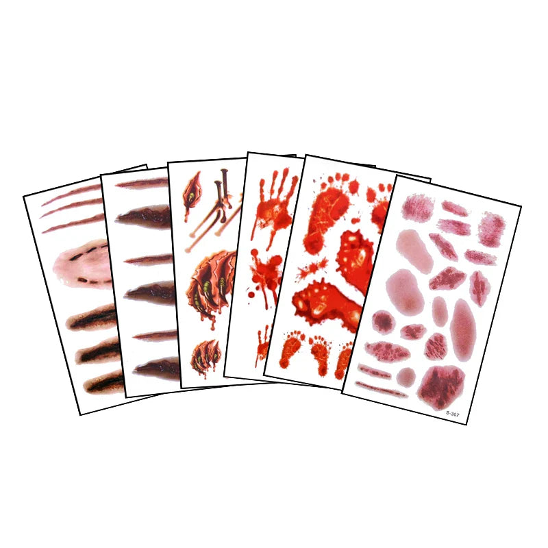 JazzHer 6pcs Halloween Bloody Wound Tattoo Stickers Trick Scary Waterproof Temporary Tattoo DIY Fake Tattoo Halloween Party Decoration