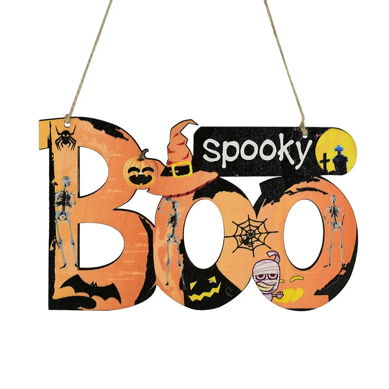 JazzHer Halloween Wooden Ornaments Pumpkin Ghost Trick or Treat Pendants Halloween Party Decoration for Home Door Hanging Signs Kids Toy